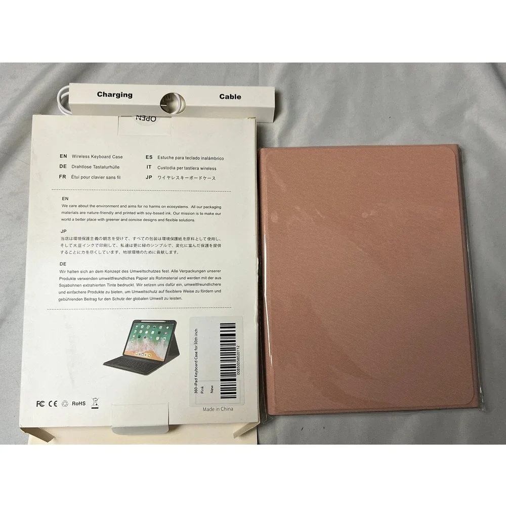 Pink Wireless Keyboard Case for iPad 10th Gen 10.9 Inch 360 Rotating Folio Cover